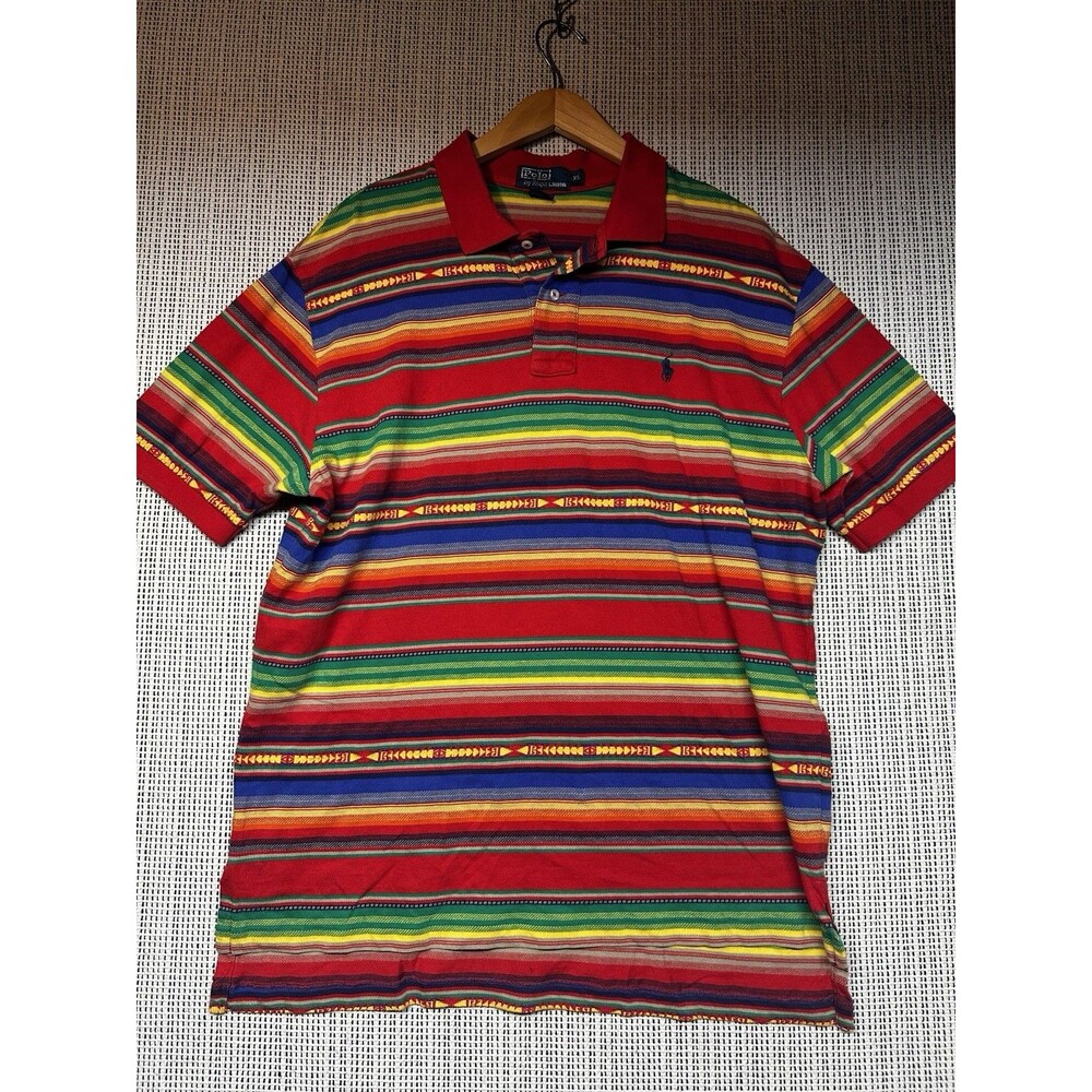 Polo Ralph Lauren XL Serape Stripe Polo Shirt Red Southwestern Western Cotton
